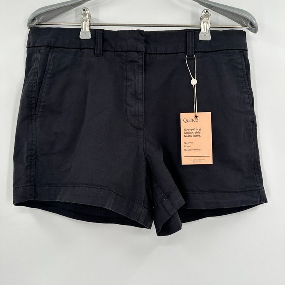 Quince Black Organic Cotton Stretch Chino Shorts sz 8 Women's 4" Inseam NWT - Picture 1 of 3